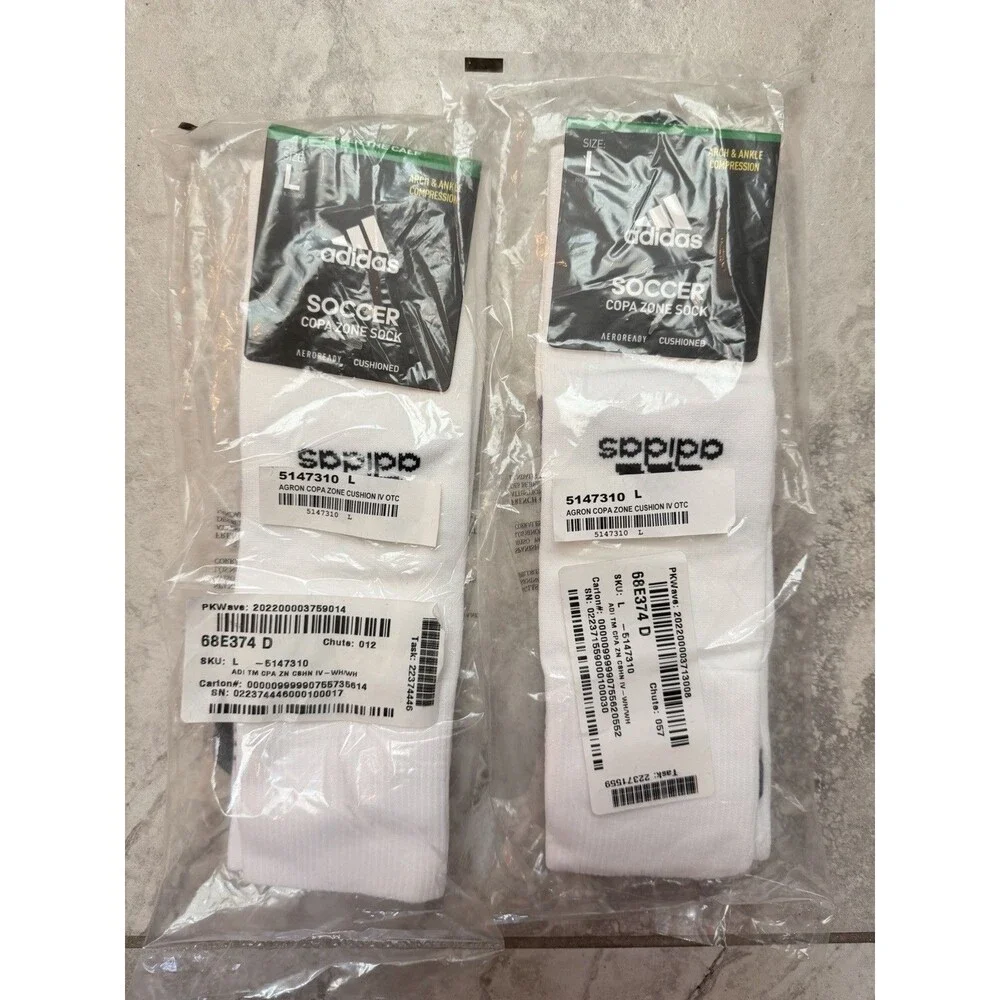 2 Pairs Adidas Unisex Copa Zone Soccer Socks L Men 9-13/Women 10-12 White/White